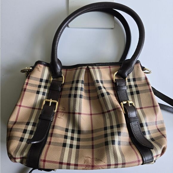 Burberry Haymarket Check Top Handle Bag Brown - Picture 3 of 16